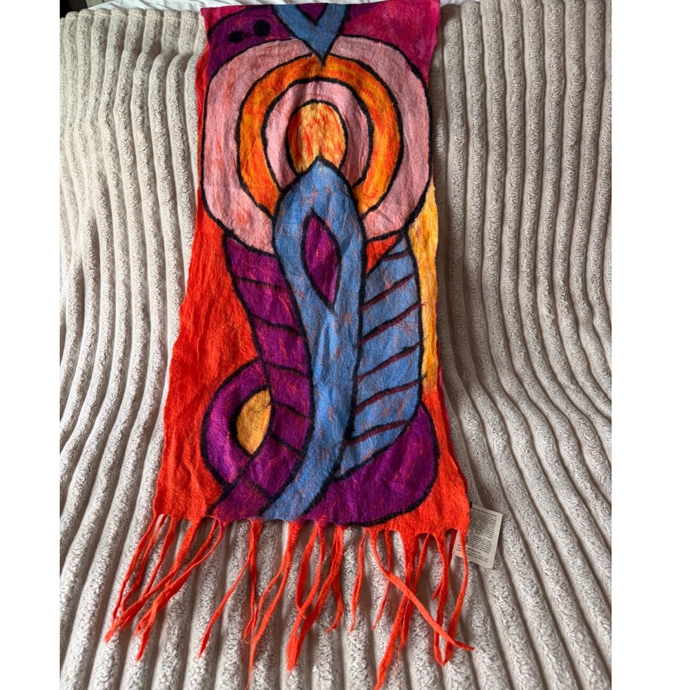 Pomegranate Moon Nuno Felted Scarf Merino Wool Silk Chiffon Handmade Nepal